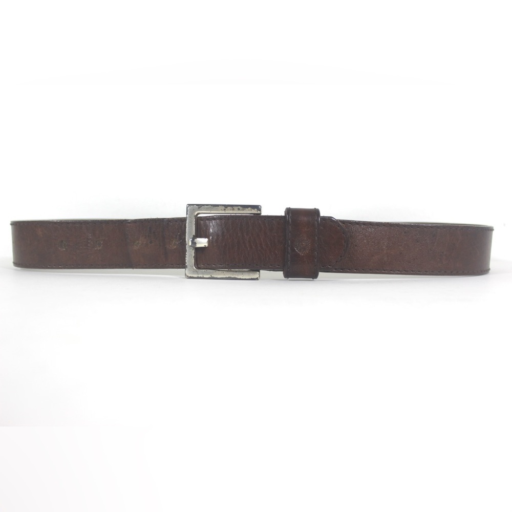 Vintage Distressed Brown Leather Belt Silver Buckle Worn In Work Jeans Belt